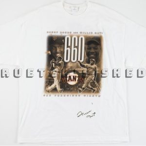 Mays/Bond 660th Home Run T-shirt signed by Willie Mays