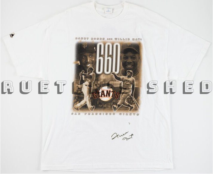 Mays/Bond 660th Home Run T-shirt signed by Willie Mays