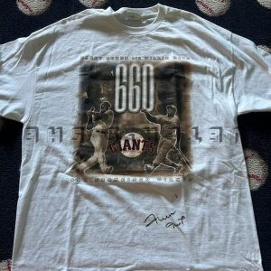 Mays/Bond 660th Home Run T-Shirt Signed By Willie Mays